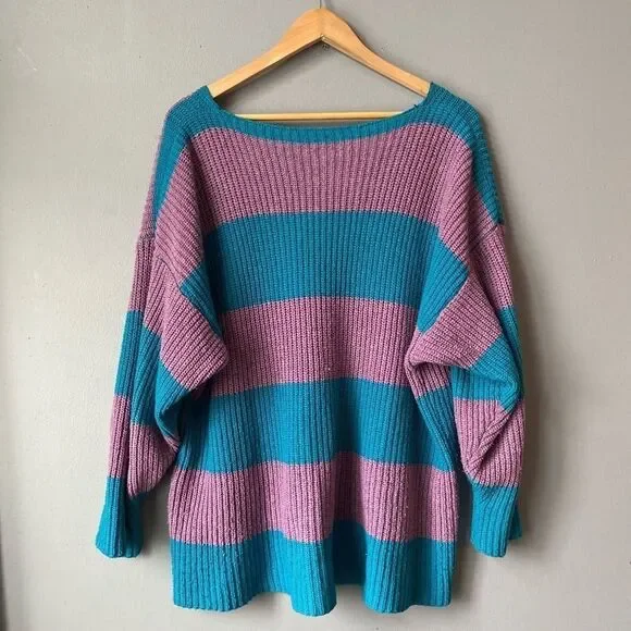 Colour-Block Drop Shoulder  Ribbed Knit Sweater✨ - Picture 3 of 3